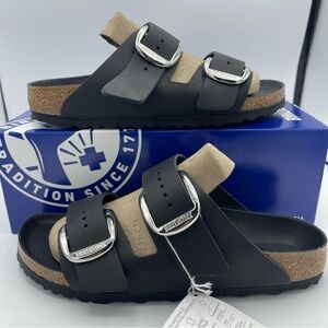 BIRKENSTOCK ARIZONA Big Buckle Sandals Black Oiled Leather EU39/W8/M6 (1011075)